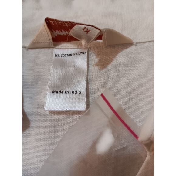 NEW Floral Embroidered Blouse Top Shirt Cotton Linen Plus 1X Off-White Blue Boho - Picture 8 of 11